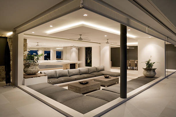 Modern Villa Living Room stock photo