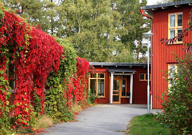 Modern village school in Sweden stock photo