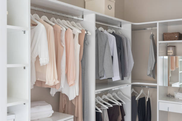 modern wardorbe with set of clothes stock photo