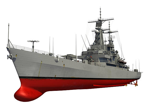 Modern Warship Over White Background Modern Warship Over White Background. 3D Model. destroyer stock pictures, royalty-free photos & images