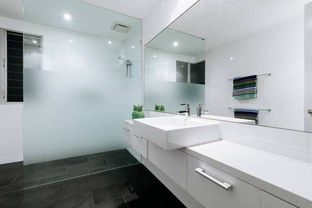 Modern white bathroom stock photo