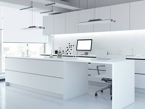 現代の白いきれいな実験室。3d レンダリング - 研究所 ストックフォトと画像