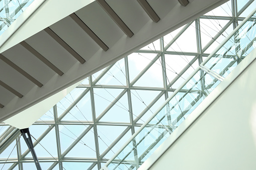 Modular Glass Wall And Side View Of Escalator Structure
