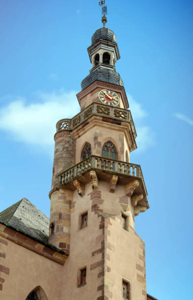 Molsheim. Bell tower of the church of Saint Georges, Bas Rhin, Alsace. Grand Est Shooting of the church of Saint George built in the early seventeenth century in Gothic style, zoom 18/135, 200 iso, f 14, 1/160 second bas rhin stock pictures, royalty-free photos & images