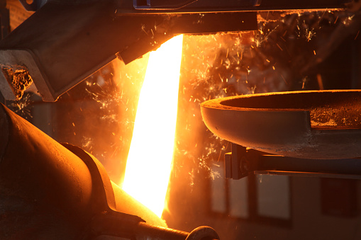 Molten Metal Poured At Foundry Stock Photo - Download ...