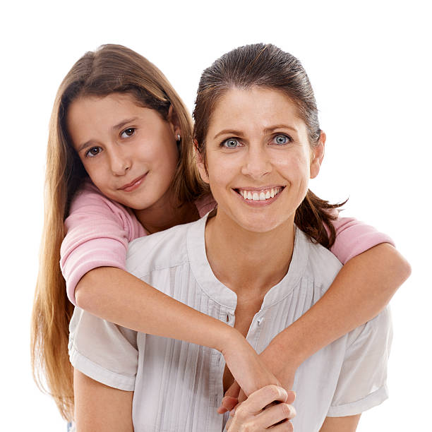 Mixed Age White Background Child Single Mother Stock Photos