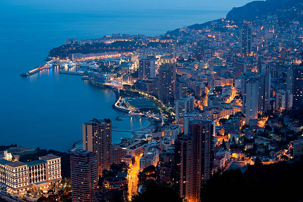 Monaco (Monte Carlo) by night panoramic stock photo