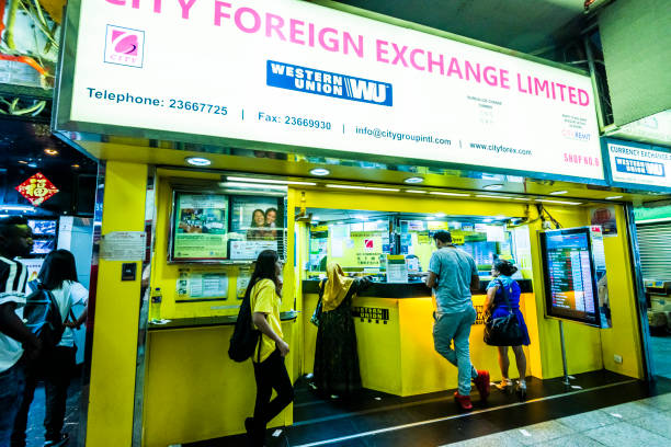 Money changer shop in Hong Kong stock photo