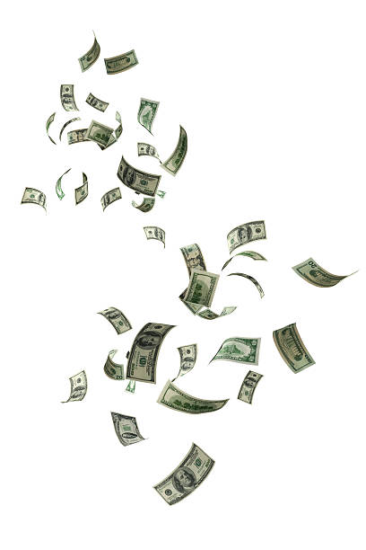 Money Falling US money falling on white background. money rain stock pictures, royalty-free photos & images