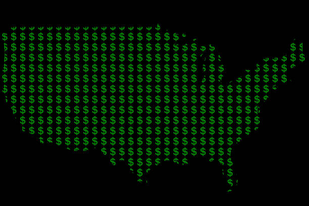 money signs on a united states map stock photo