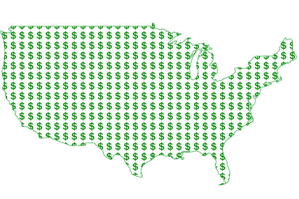 money signs on a united states map stock photo