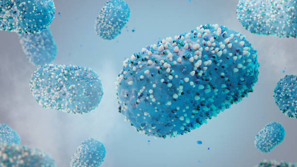 illustration 3d abstraite du virus de la variole du singe - monkeypox photos et images de collection
