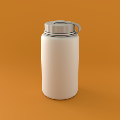 Monochrome Plastic Water Bottle on Orange Background, 3d Rendering