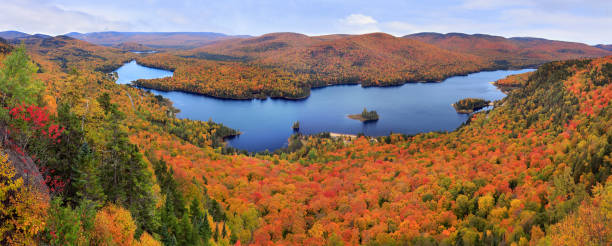 Mont Tremblant National Park panoramic view with autumn colors stock photo