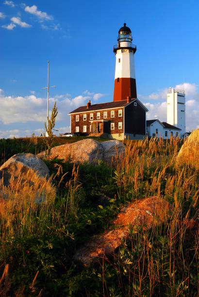 Montauk Light Montauk Point Light is one of the Oldest Lighthouse in America outcrop stock pictures, royalty-free photos & images