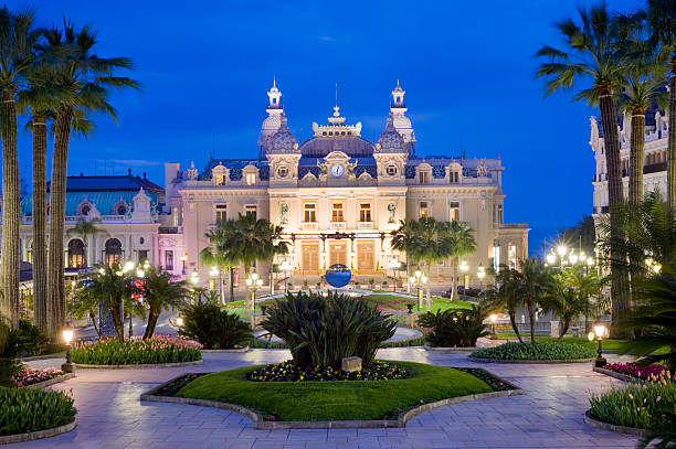 Monte Carlo Casino and the Jardin Exotique in Monaco stock photo