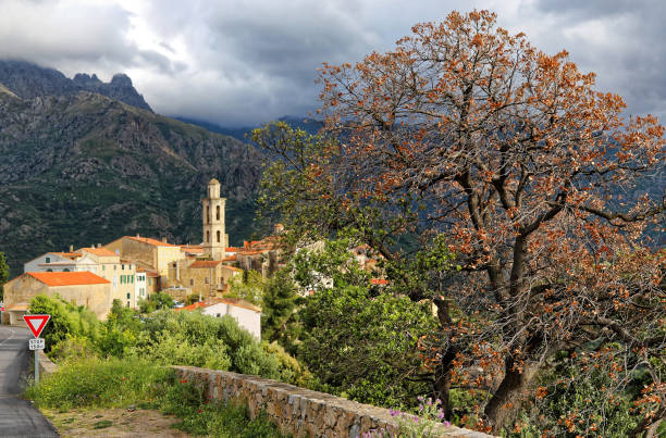Montemaggiore village entrance in Calvi area, Corsica stock photo