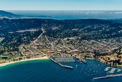 City of Monterey in California seen from the plane on a sunny day.