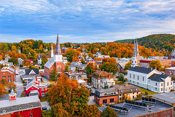 Montpelier, Vermont Skyline Montpelier, Vermont, USA autumn town skyline. new england states stock pictures, royalty-free photos & images