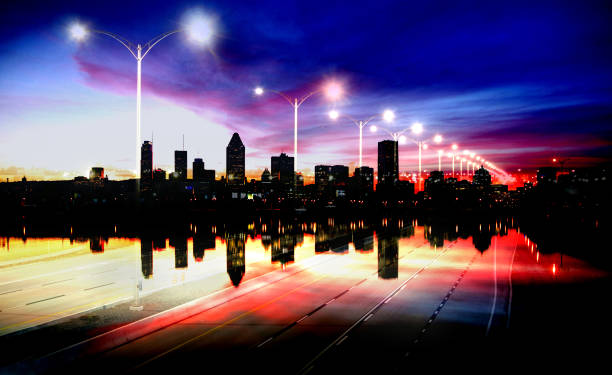 Montreal Cityscape and Highway Photo Montage Photo Montage of Montreal City and its Highway buzbuzzer montreal city stock pictures, royalty-free photos & images