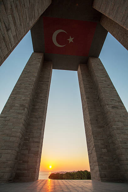 Monument at Gallipoli / Gelibolu memorial graveyard in Turkey stock photo