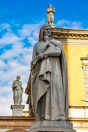 View at monument of poet Dante Alighieri in the Piazza dei Signori in Verona, Italy