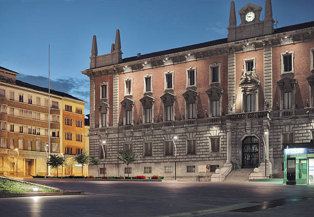 Monza, City Hall by night - Piazza Trento e Trieste stock photo