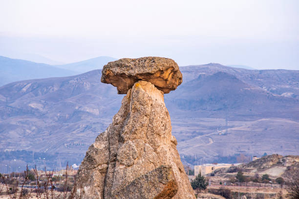 Moody panoramic view of the Three Beauties rock formations near Goreme, Cappadocia, Turkey asian beauties stock pictures, royalty-free photos & images