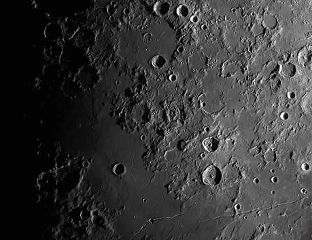 Moon Closeup Meade ETX 125 F15 DF 1900mm Telescope
camera DMK21 618AU
300 frames stacked 50% in Auto Stakkert processed in Registax and post-processed to join the tiles volcanic crater stock pictures, royalty-free photos & images