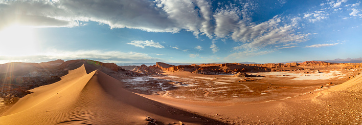 Moon Valley, Valle de la Luna, at sunset, in Atacama desert, Chile, South America