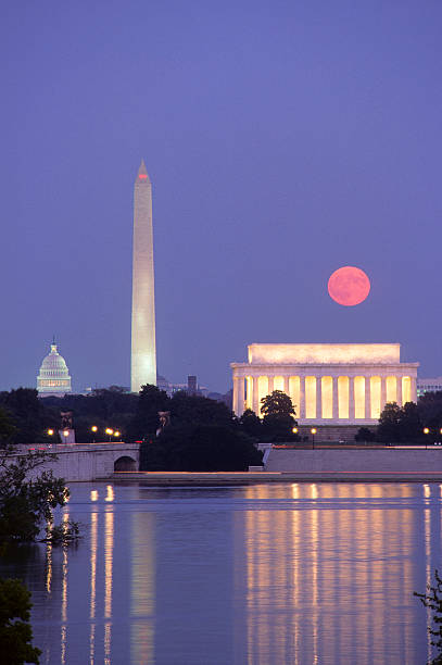 Moonrise over Washington, DC stock photo