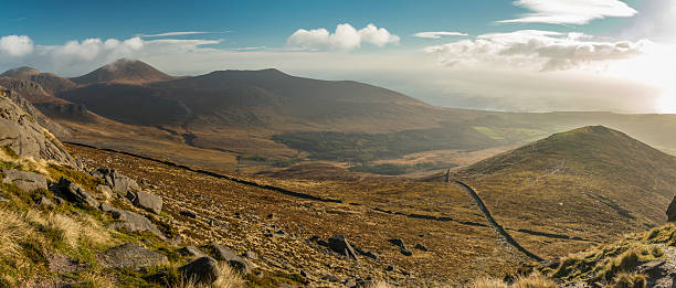 Morne Mountains from the slopes of Slieve Binnian. stock photo