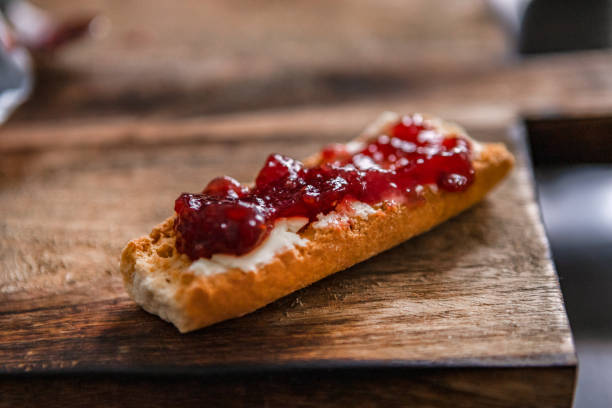 Morning Tartine 3 Morning toast, jam and butter crostini photos stock pictures, royalty-free photos & images