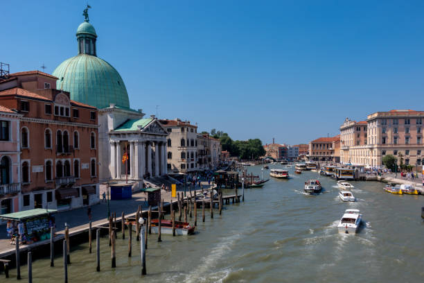 Morning traffic on Venice's Grand Canal stock photo
