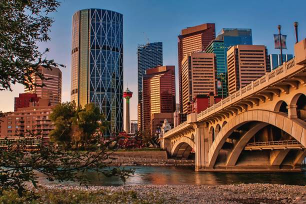 Mornings In Downtown Calgary A vibrant morning view in downtown Calgary calgary stock pictures, royalty-free photos & images