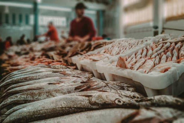 Moroccan fishmonger's stock photo