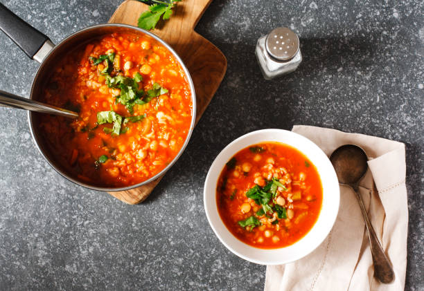 Moroccan soup with chickpeas stock photo