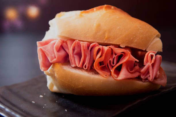 Mortadella sandwich stock photo