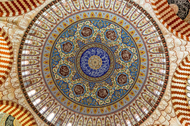 Mosaic details of the ceiling of Selimiye Mosque, Edirne / Turkey Mosaic ornaments of Selimiye Mosque ceiling in Edirne, Turkey. Great architect Sinan regards this mosque as one of his masterpieces. byzantine stock pictures, royalty-free photos & images