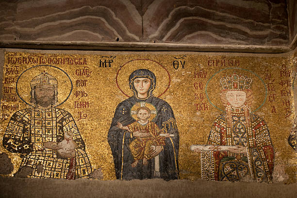Mosaic of Mother Mary and Jesus Christ stock photo