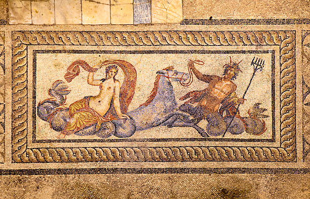 Mosaic of Poseidon and Amphititre stock photo