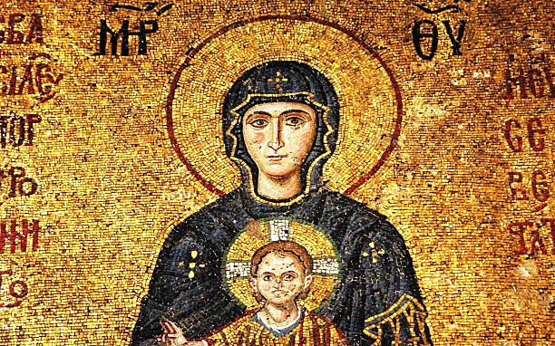 Mosaic of Virgin Mary and Infant Jesus stock photo