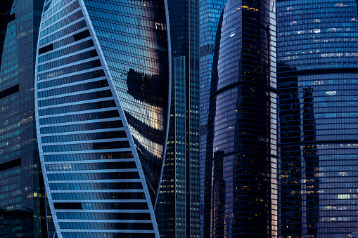 The Moscow International Business Center (Moscow-City) skyscrapers background.