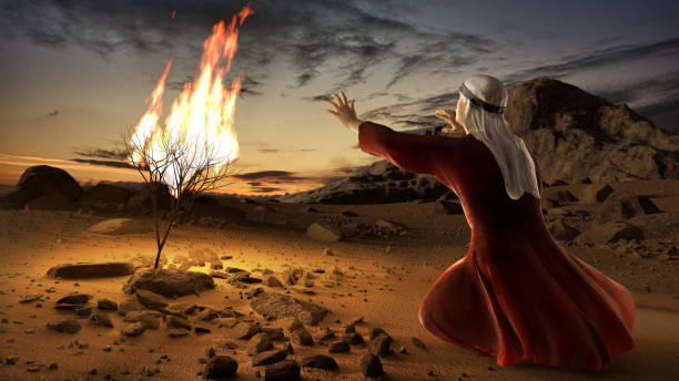 Moses and the burning bush stock photo