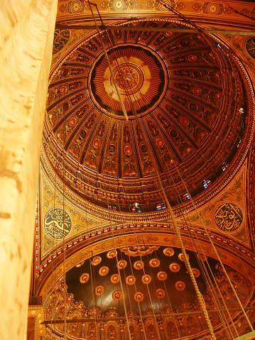 The ceiling of Mohamed Ali mosque which is more than 150 years old. Cairo - Egypt.