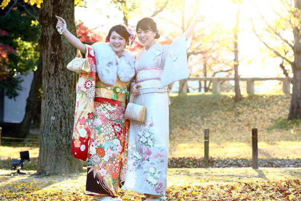 Mother and daughter Shooting with my mother and daughter. furisode stock pictures, royalty-free photos & images