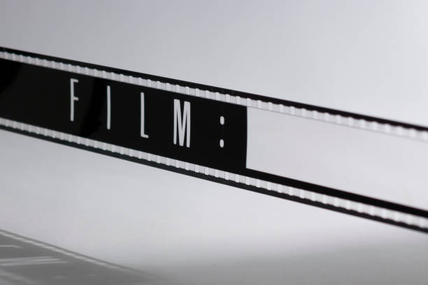 Motion picture film strip. Film countdown leader with the word film on it. stock photo