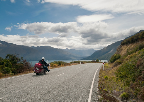 Motion blur on a motorcycle on the road between Wanaka and Queenstown on New Zealand's South Island.