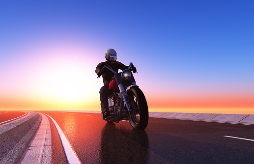 Motorcyclist on the highway.,3d render