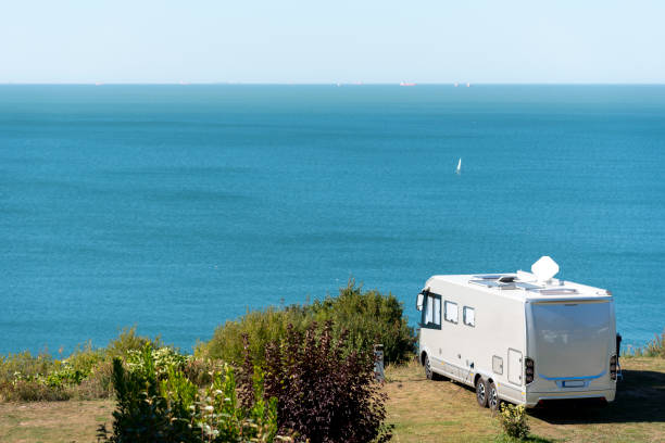 Motorhome at a campsite in Trouville, France stock photo